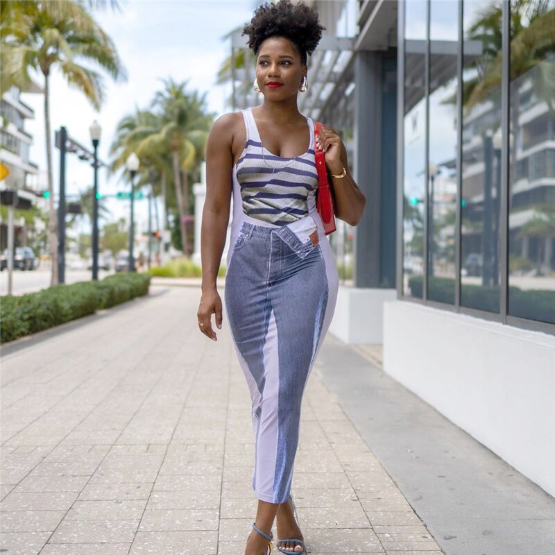 Unique Clothes Print Dress Blue
