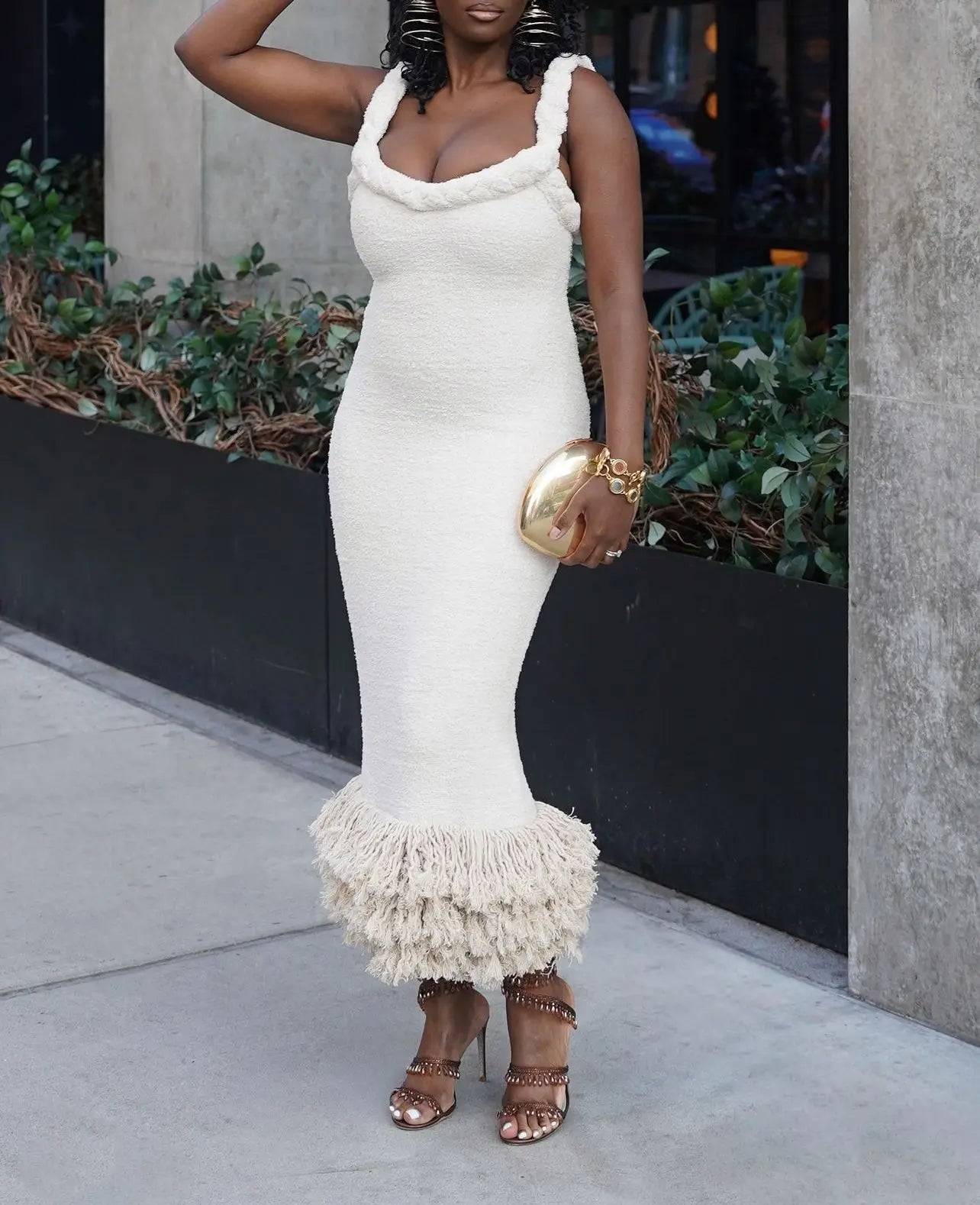 Joi Knit Tassel Maxi Dress