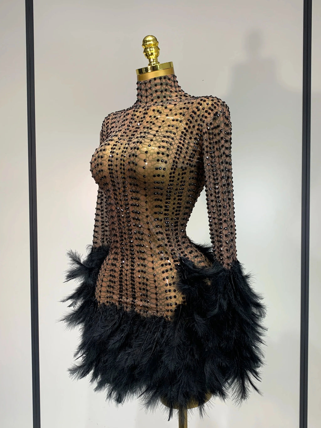 Abbi Mesh Feather Mini Dress