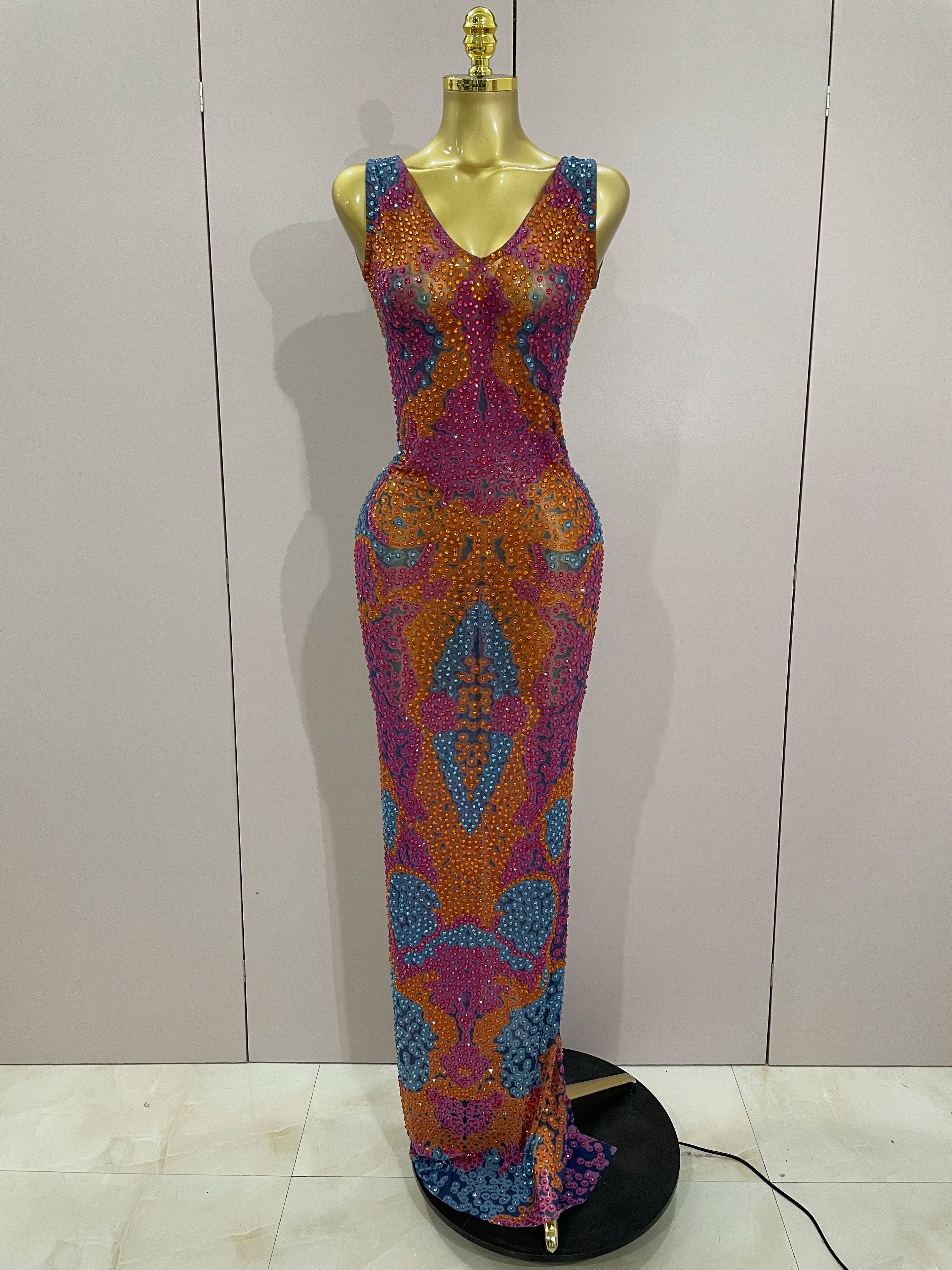 Lexa Rhinestone Mesh Dress MULTI
