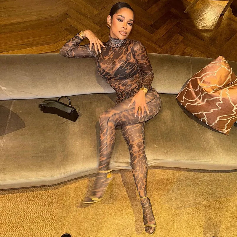Wild Nights Leopard Mesh Pants Set