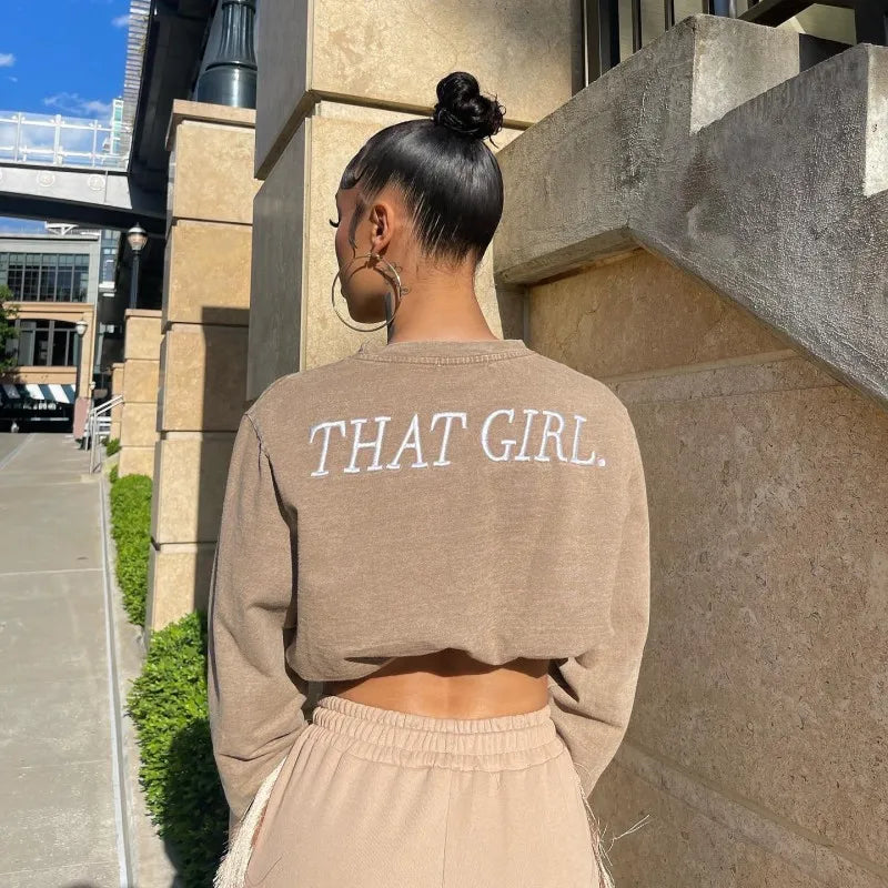 That Girl Crop Sweatshirt Khaki