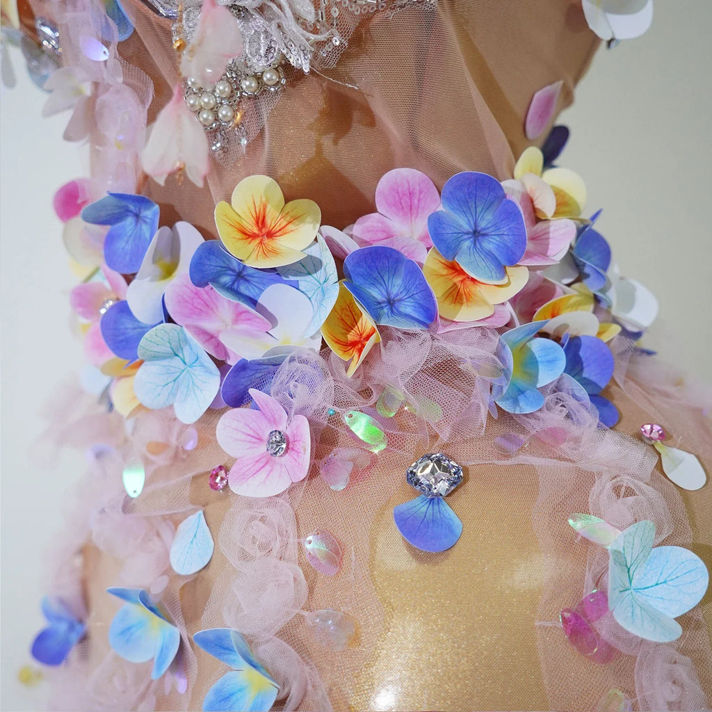 Floral Petal Mesh Mini Dress