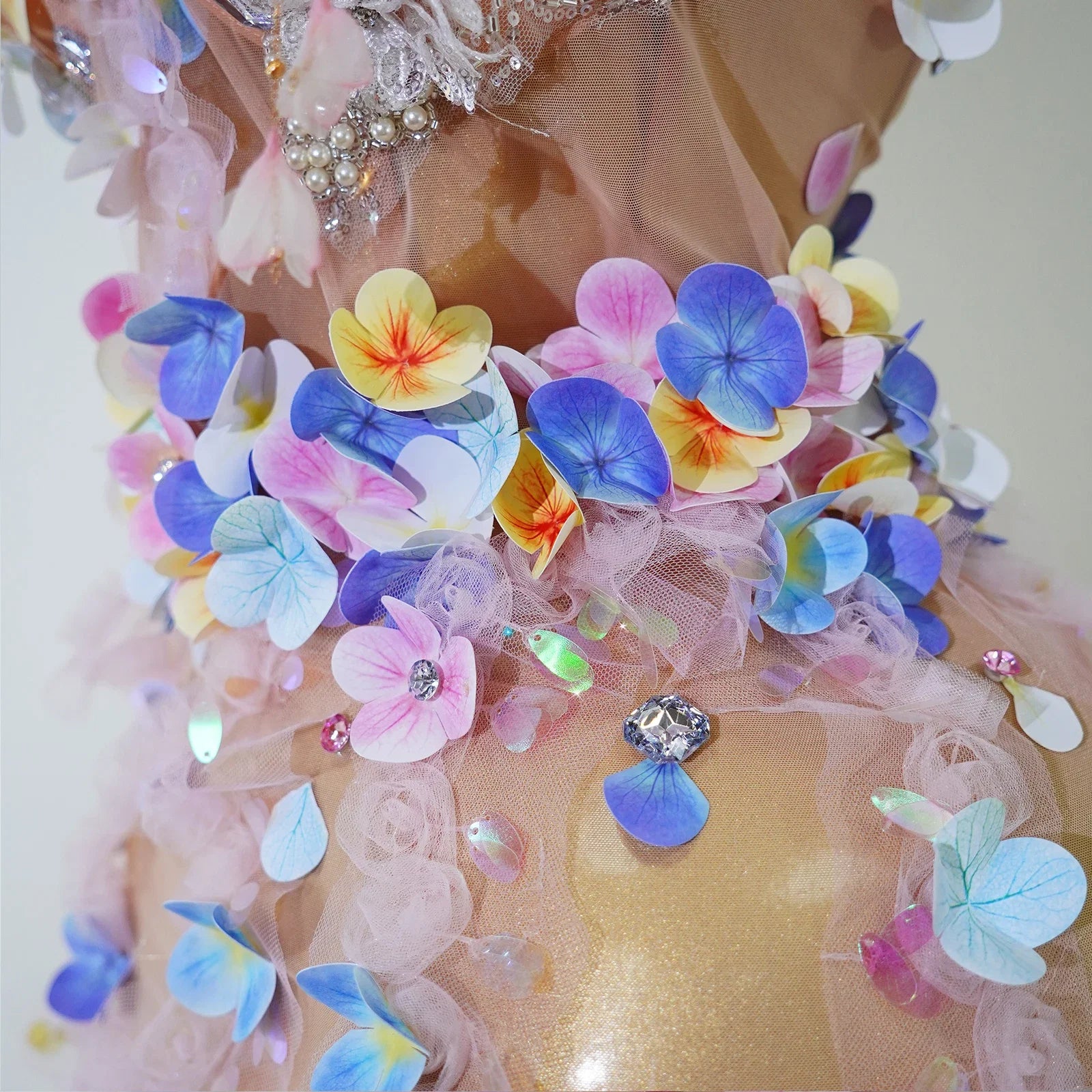 Floral Petal Mesh Mini Dress