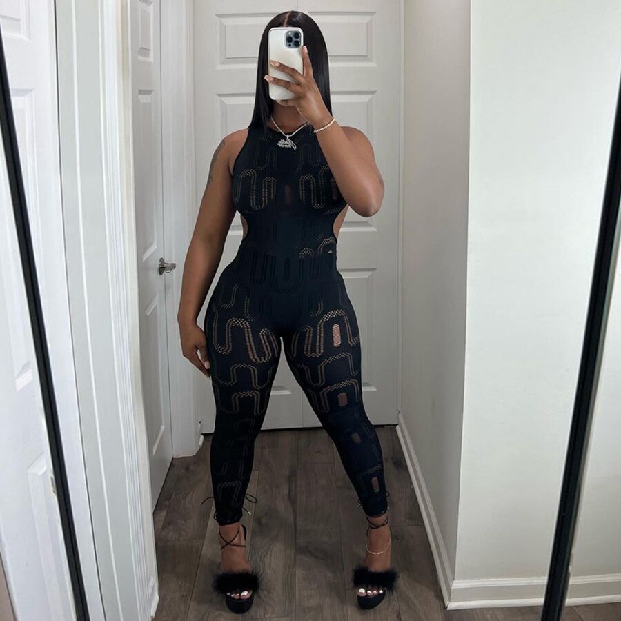 Hollow Out Backless Jumpsuit Black