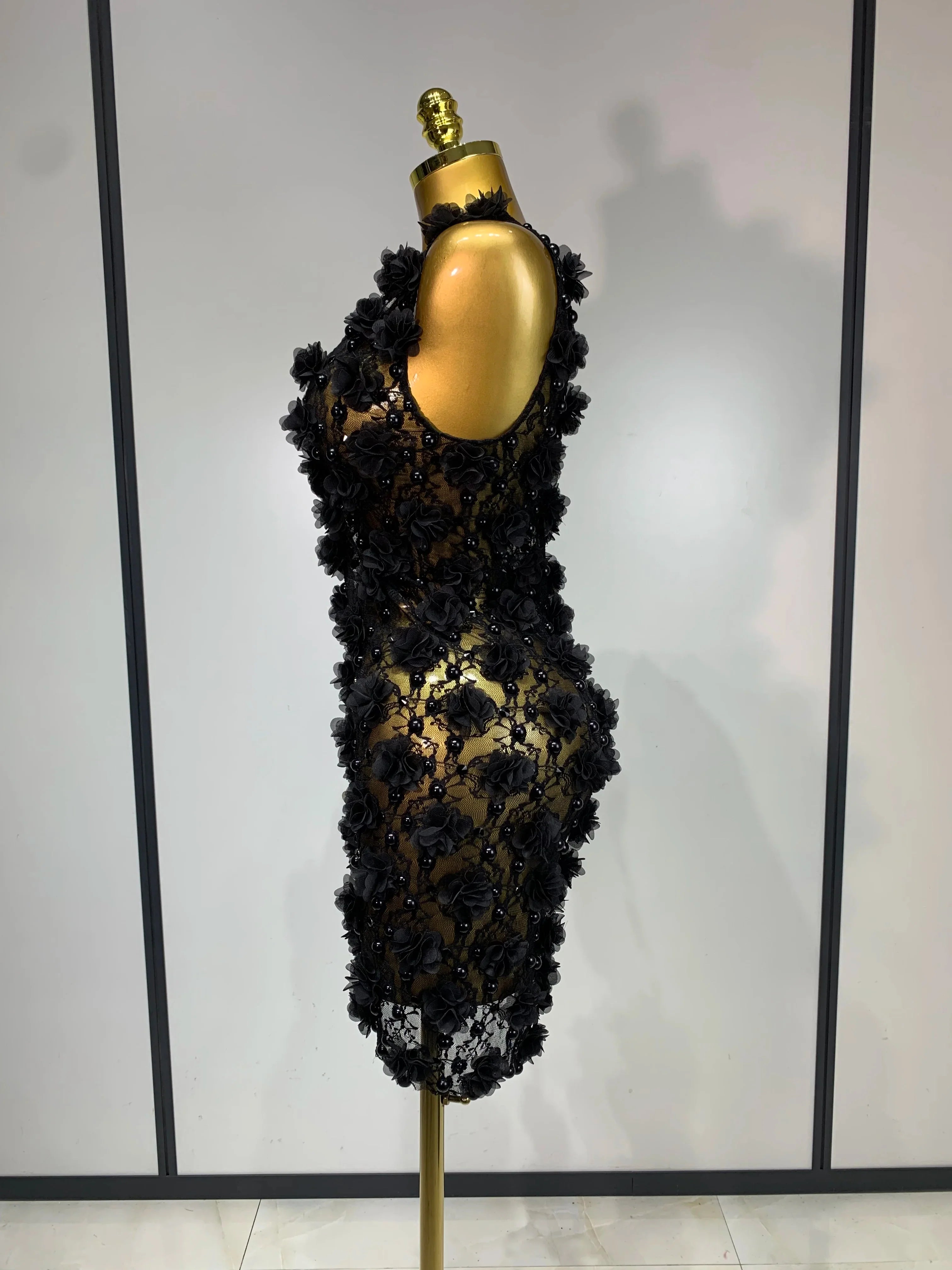 Flower Pearls Mini Dress