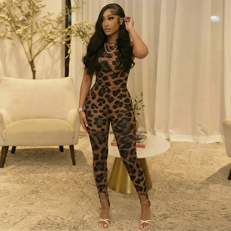 Leopard Mock Neck Bodysuit Set