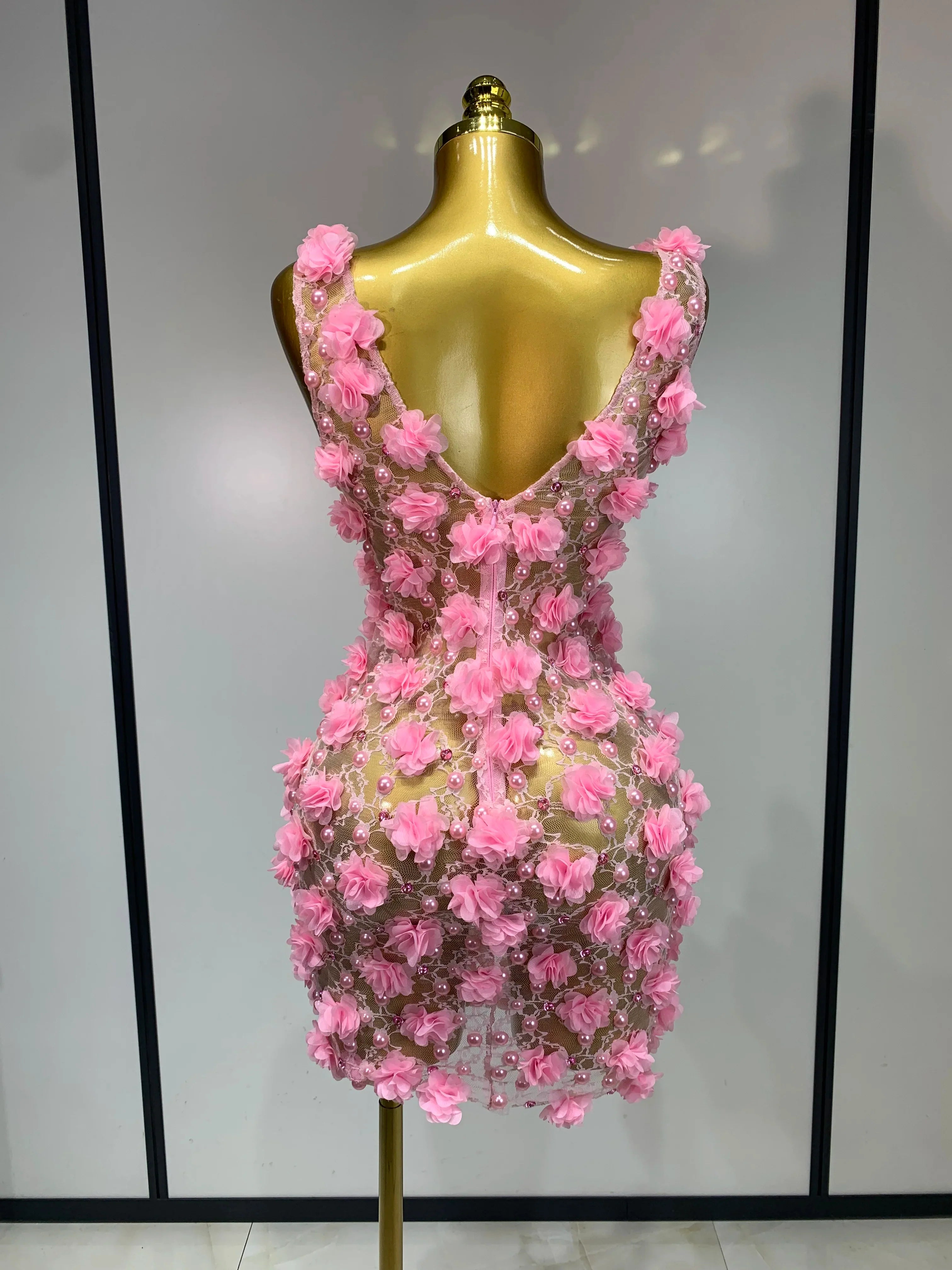 Flower Pearls Mini Dress