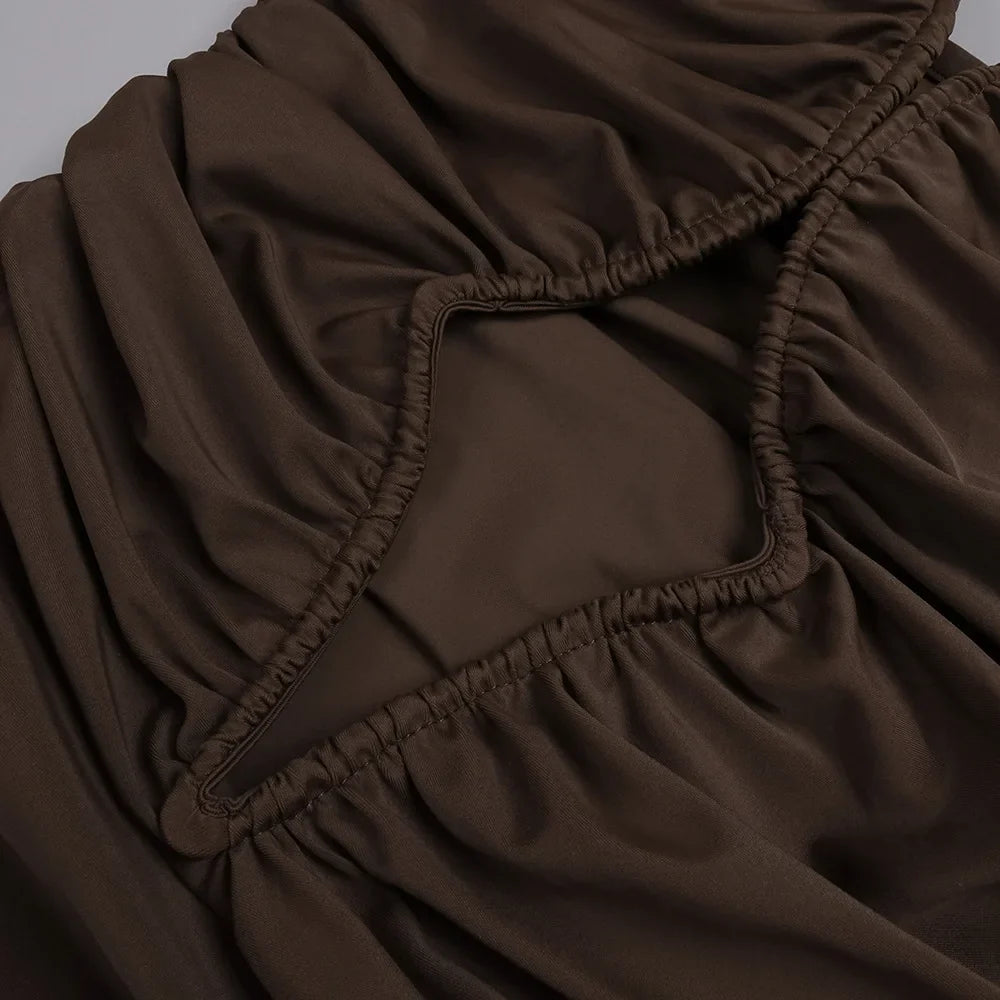 Brown Ruched Maxi Dress