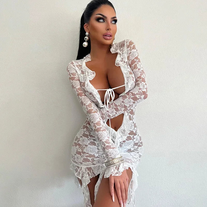 Lace Ruffles Tassel Dress Set