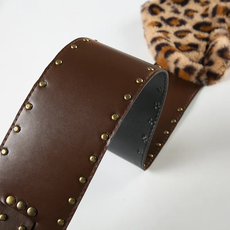 Leopard Fur Heart Leather Buckle Belt