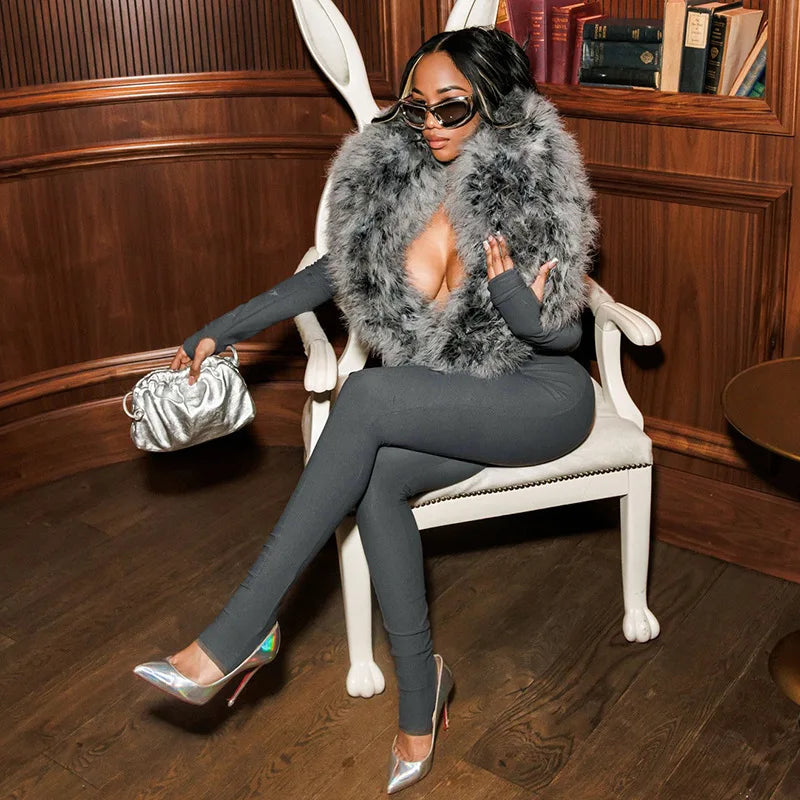 Furry Collar Jumpsuit