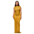 Hot Rhinestone Bodycon Maxi Dress Gold brown
