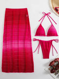Gradient Mesh Skirt Bikini Set Rose Red