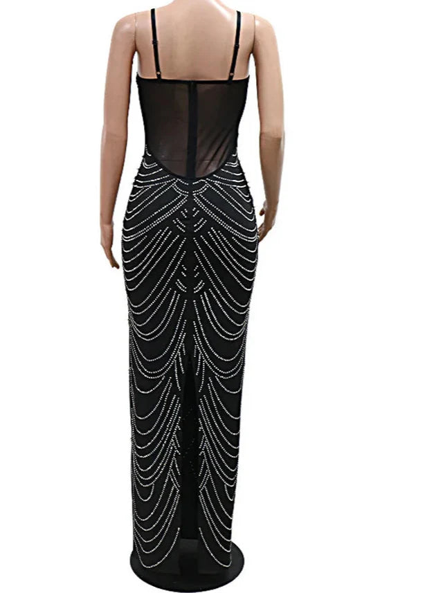 A Pearl Rhinestone Maxi Dress