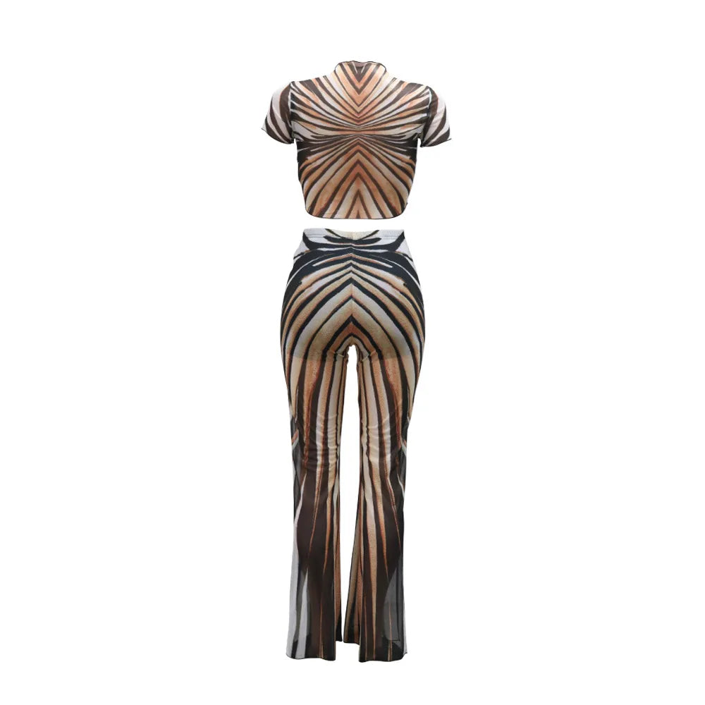 Loanda Sheer Mesh Flare Pants Set