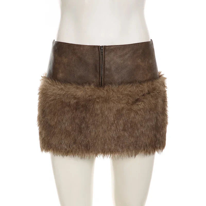 Vintage Leather Furry Mini Skirt