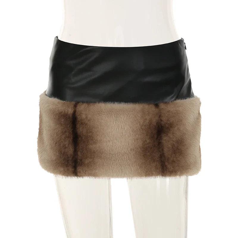 Tie Dye Furry Leather Mini Skirt