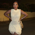 Crochet Fringe Dress Beige