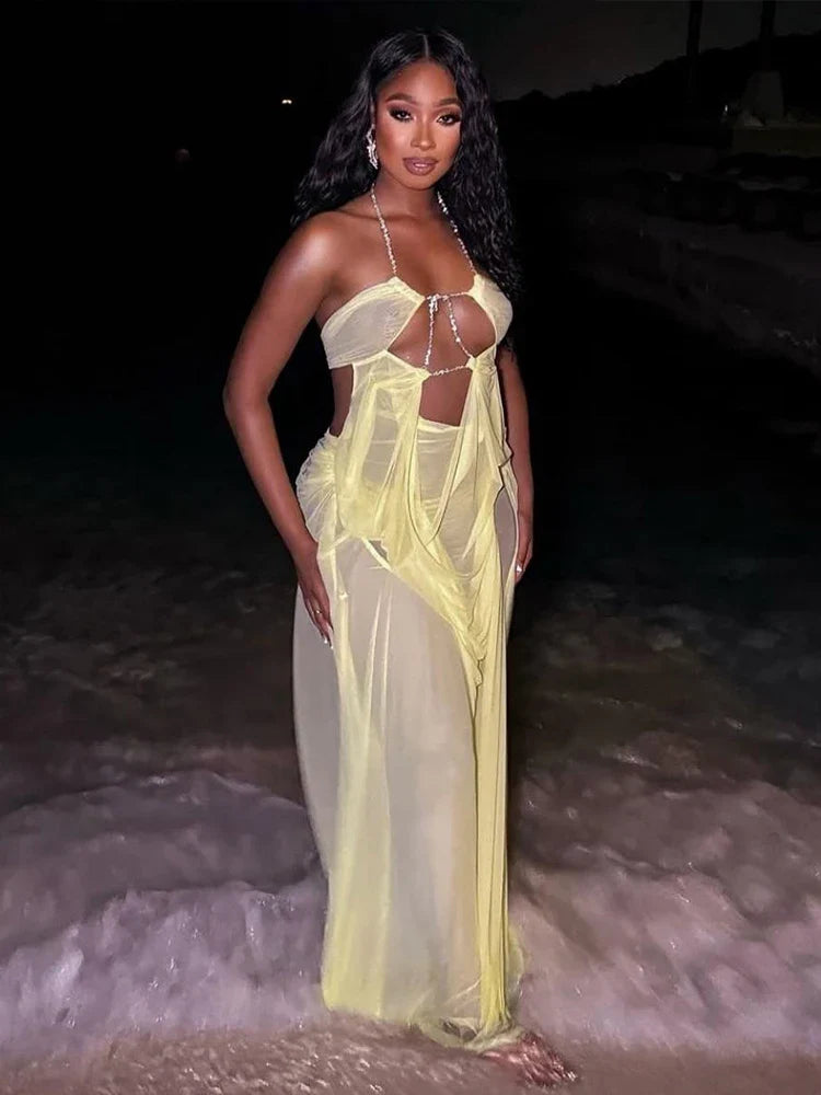 Olivia Ruched Maxi Dress Yellow
