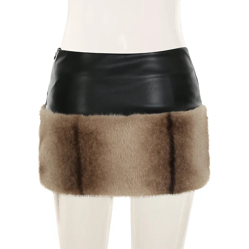 Tie Dye Furry Leather Mini Skirt