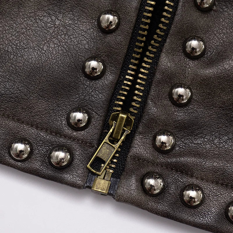 Chrome Studded Leather Crop Jacket