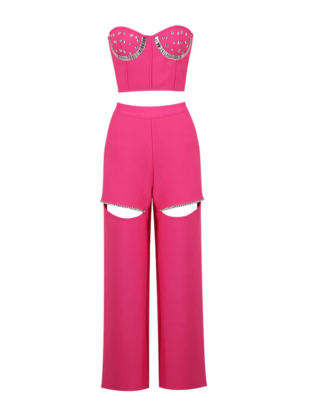 Rose Bandage Pants Set Fuchsia