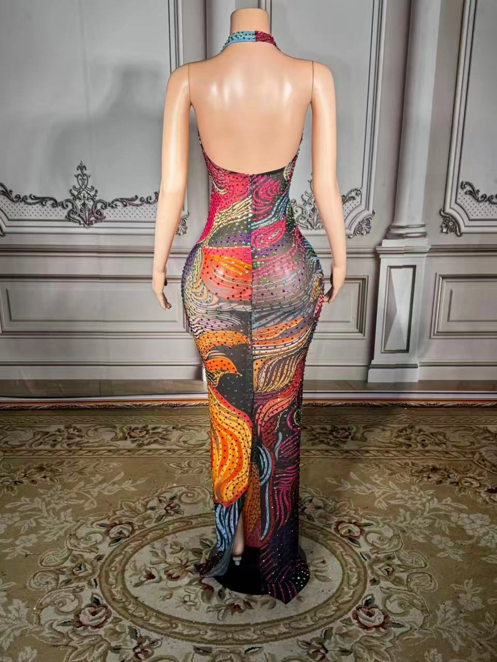 Opulent Crystal Backless Dress