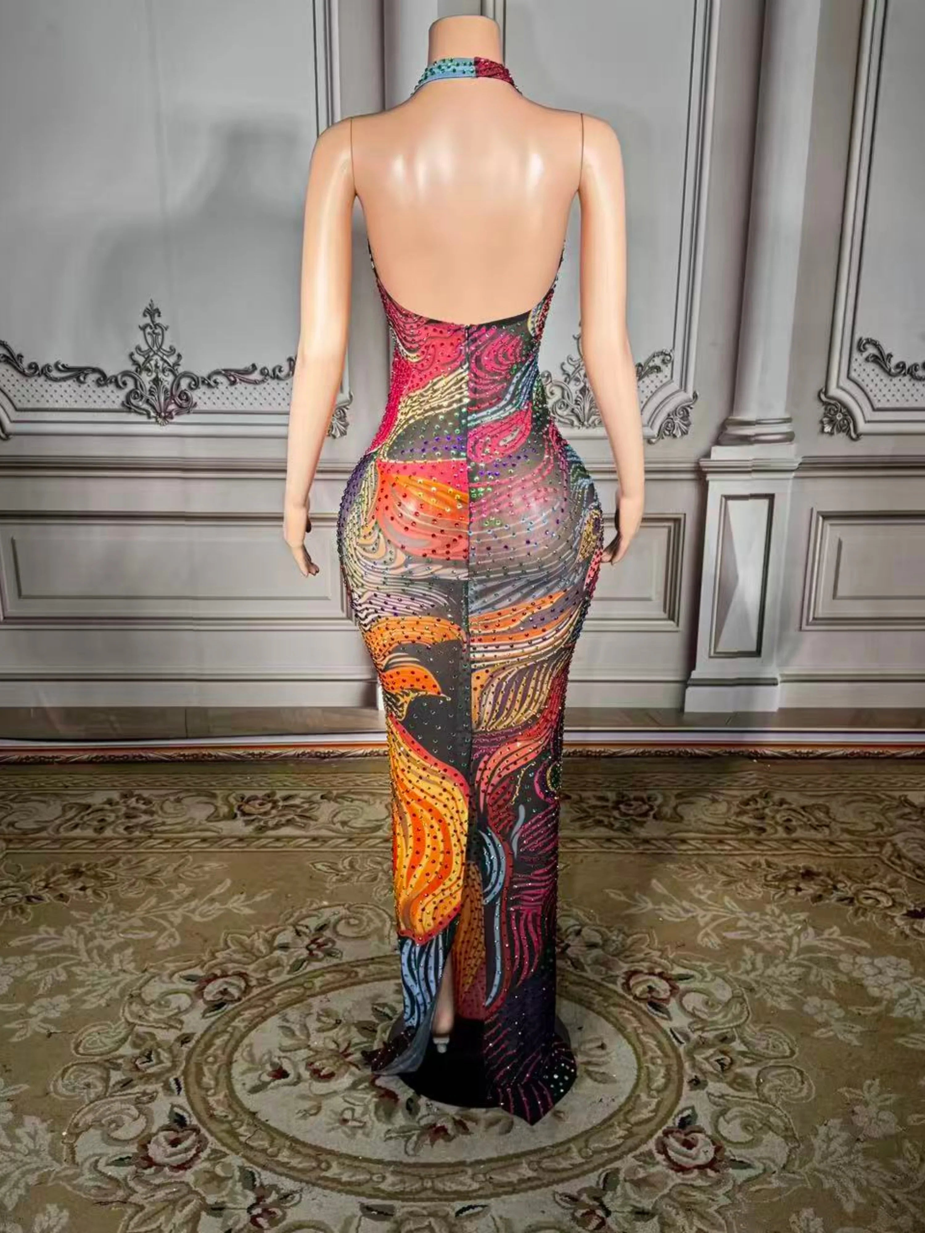 Opulent Crystal Backless Dress