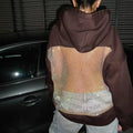 Crystal Mesh Back Hoodie Brown