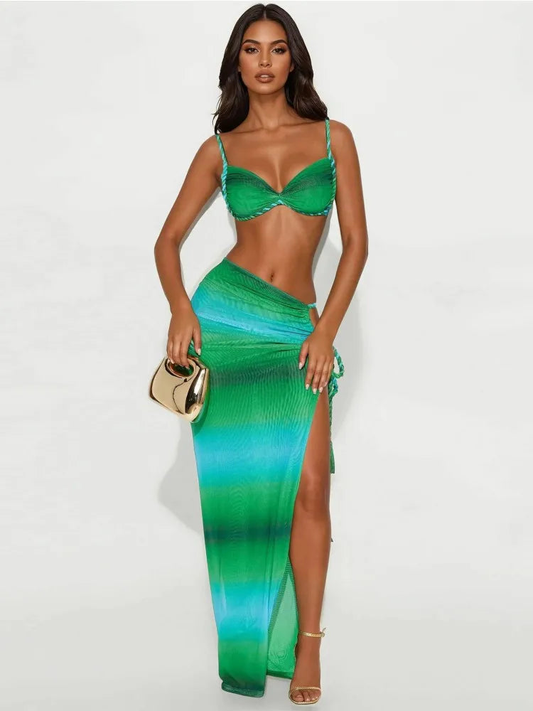 Ariana Pleated Maxi Skirt Set Green