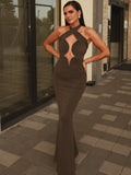 Brown Ruched Maxi Dress Brown