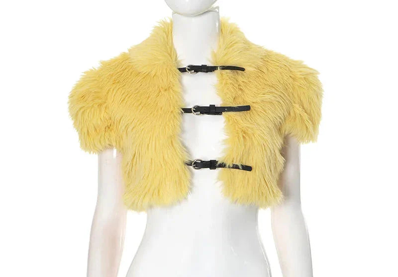 Fluffy Fur Crop Top Yellow