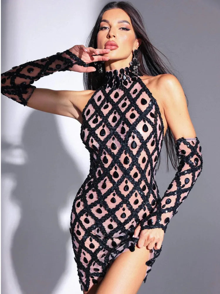 Shinning Crystal Mesh Dress black