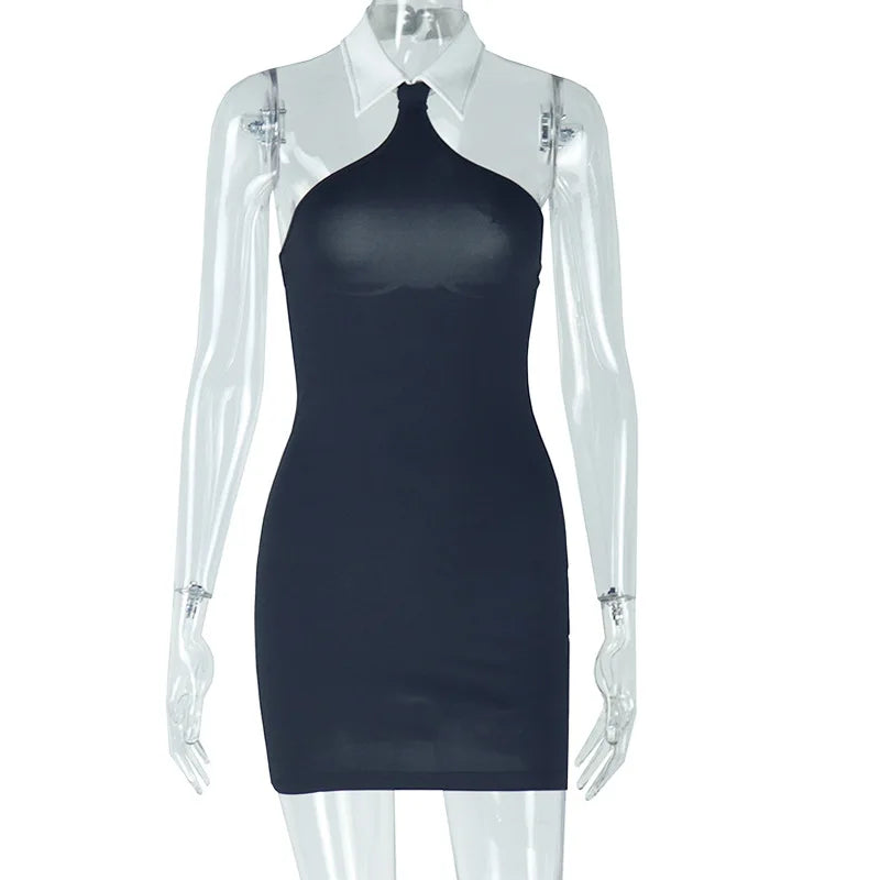 A White Collar Mini Dress black