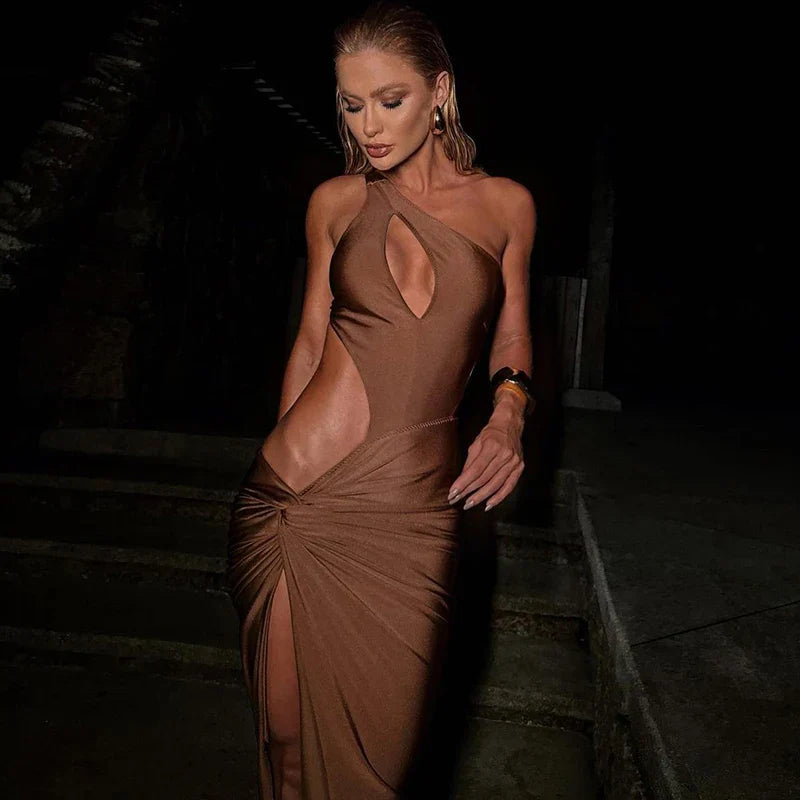 Goddess Cutout Maxi Dress Brown
