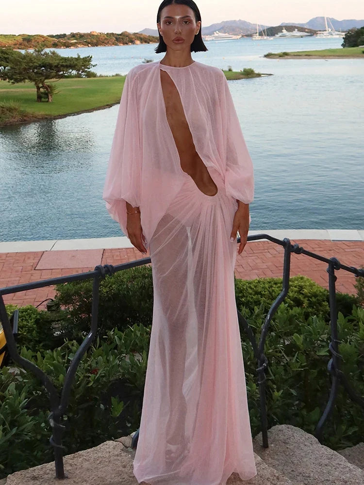 Pink Ruched Maxi Dress
