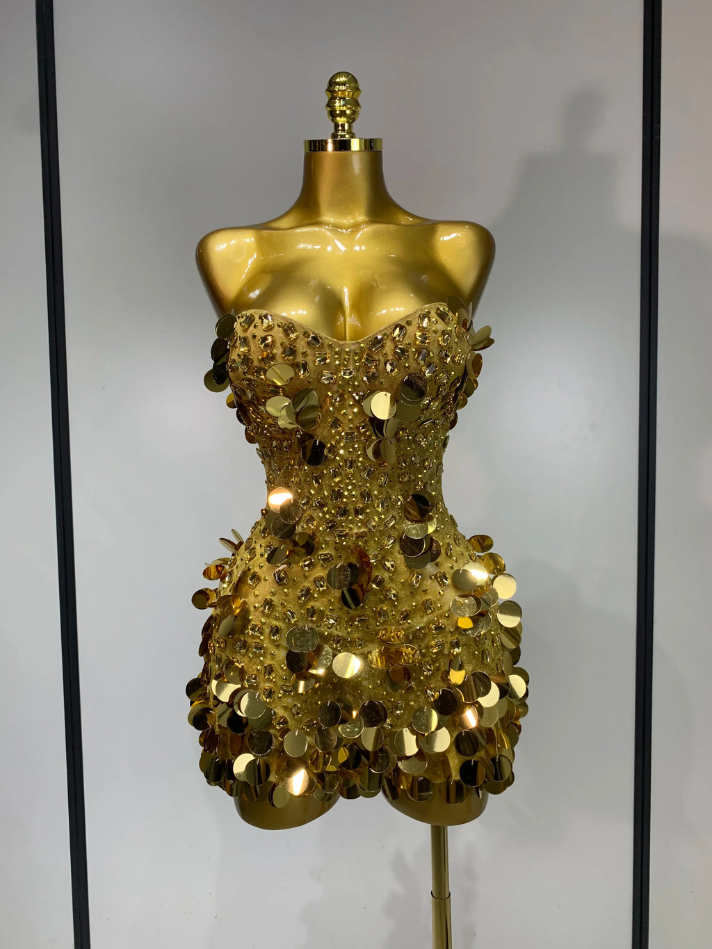 Gold Rhinestone Sequins Mini Dress