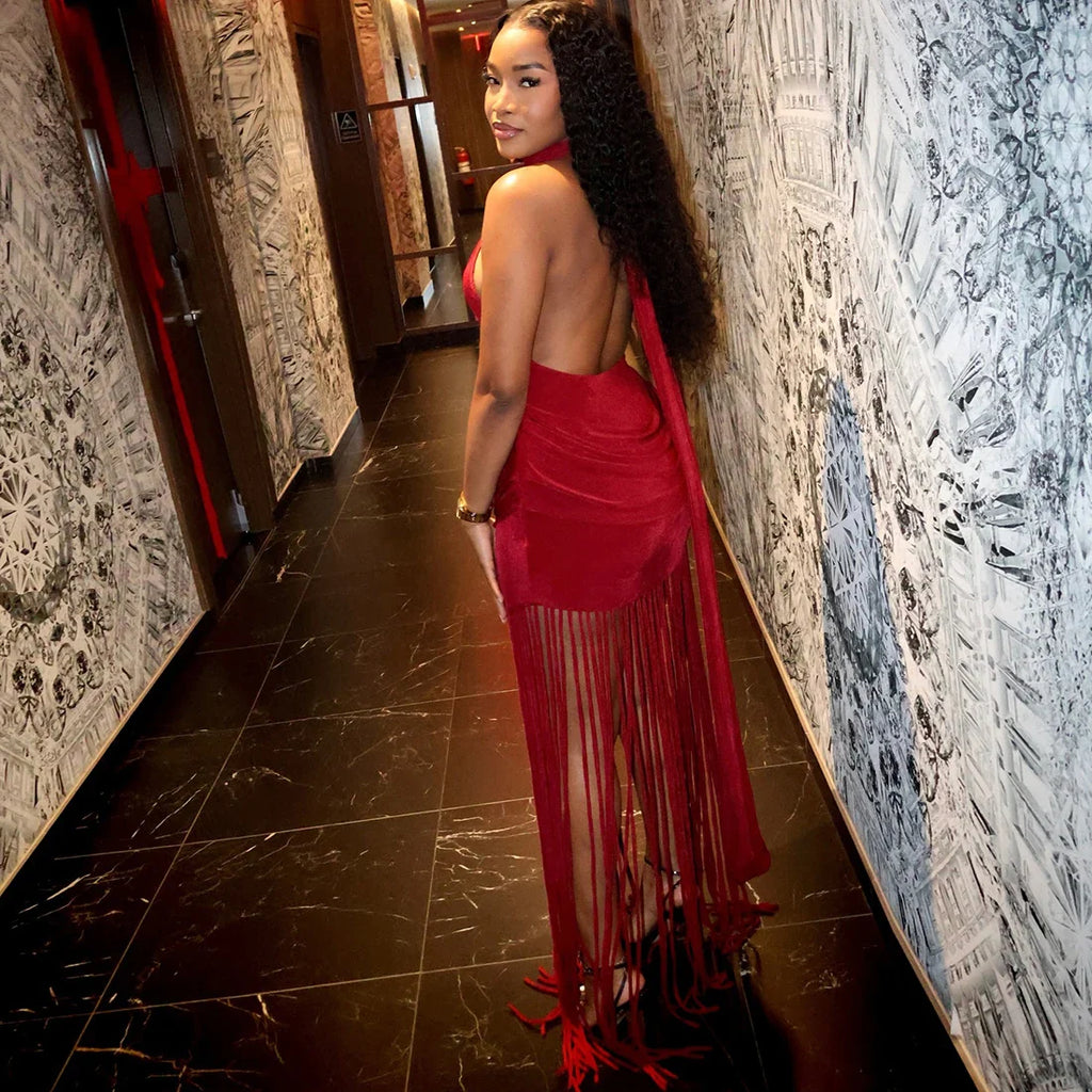 Fringe Backless Maxi Dress