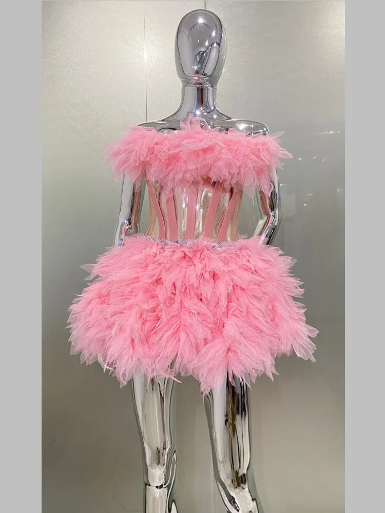 Pink Ruffles 2pcs Mini Dress Pink