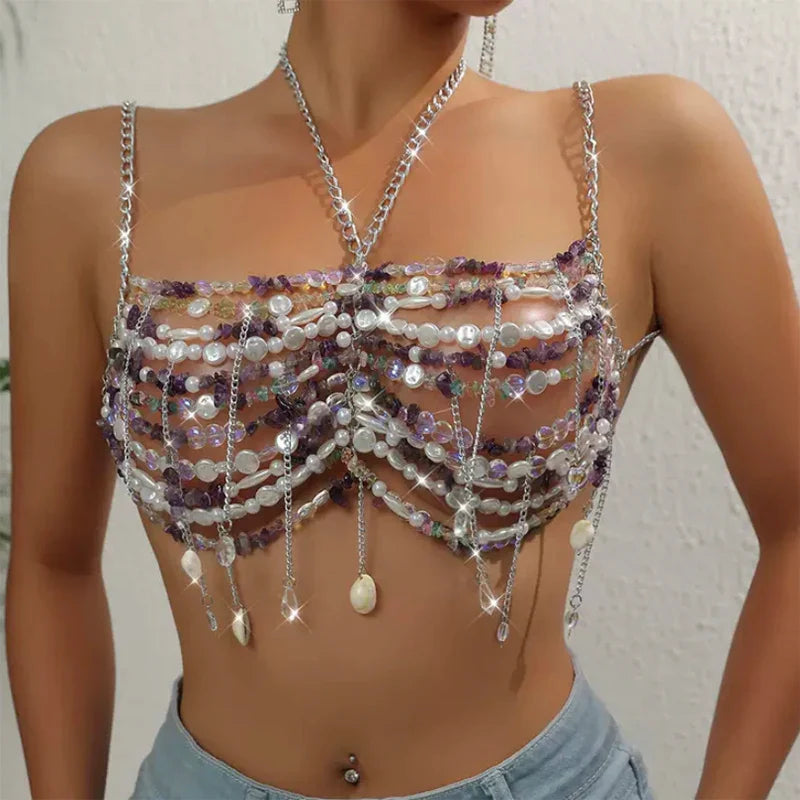 Pearl Tassel Crop Top COLOR One Size