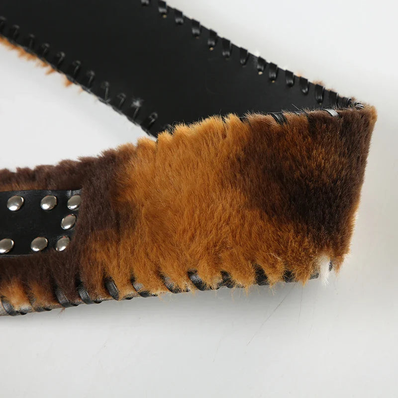 Cow Leather Fur Belt