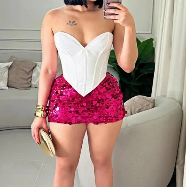 Corset Sequin Skirt Set