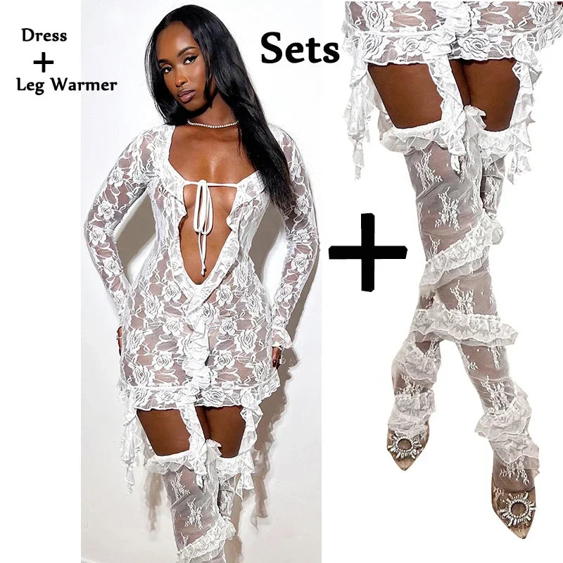 Lace Ruffles Tassel Dress Set Sets 1
