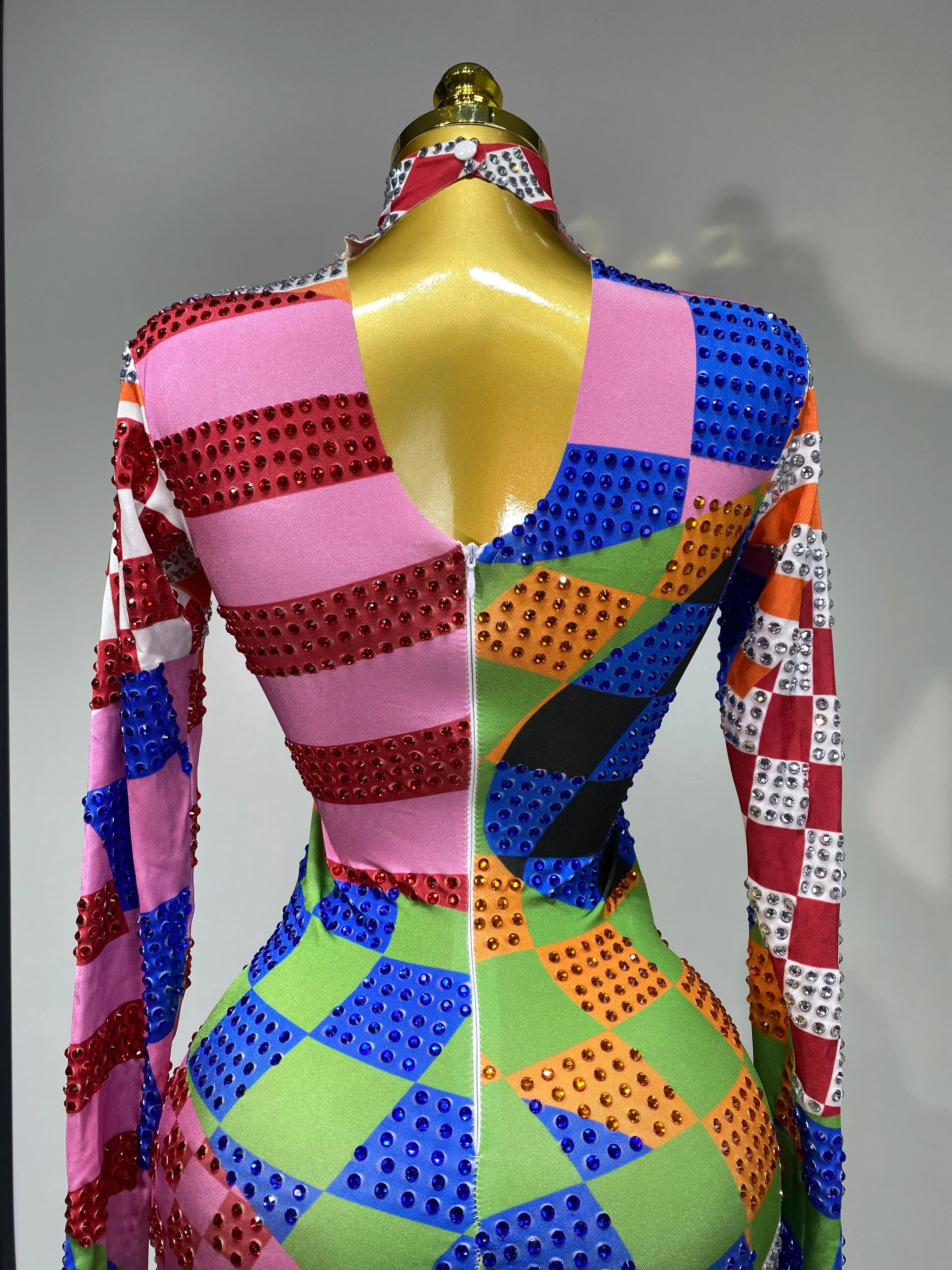 Colorful Print Rhinestone Jumpsuit