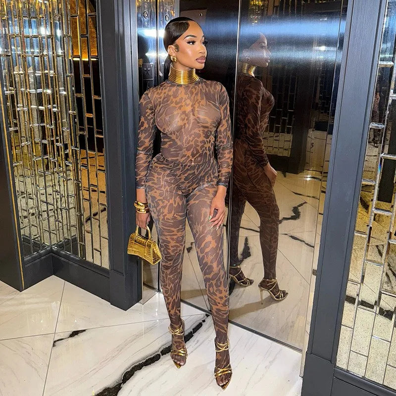 Wild Nights Leopard Mesh Pants Set