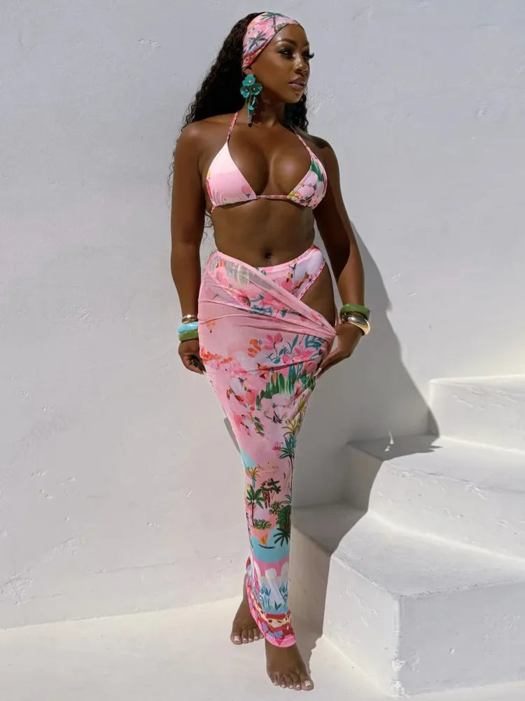 Lola Mesh Skirt + Bikini Set Pink