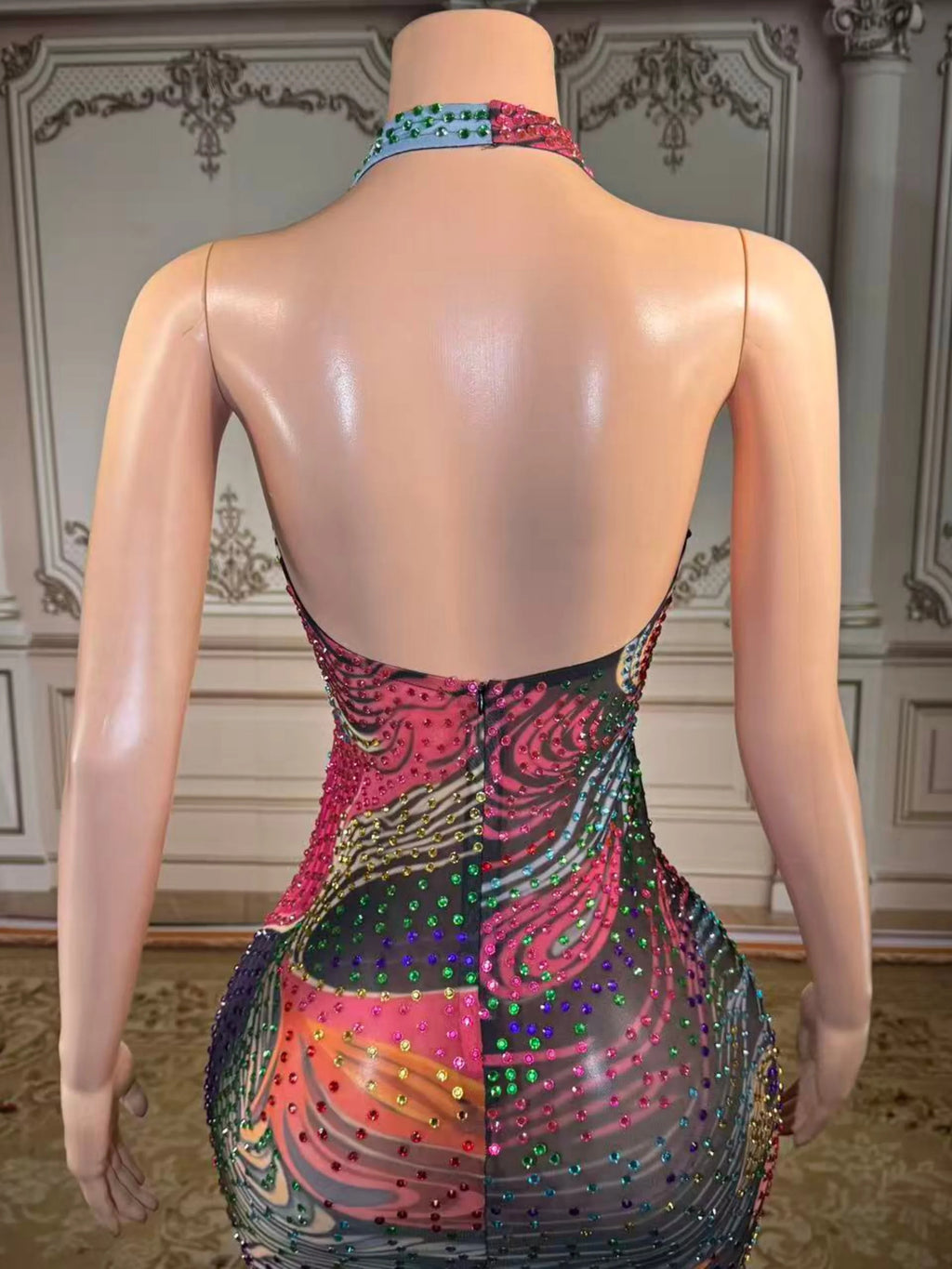 Opulent Crystal Backless Dress