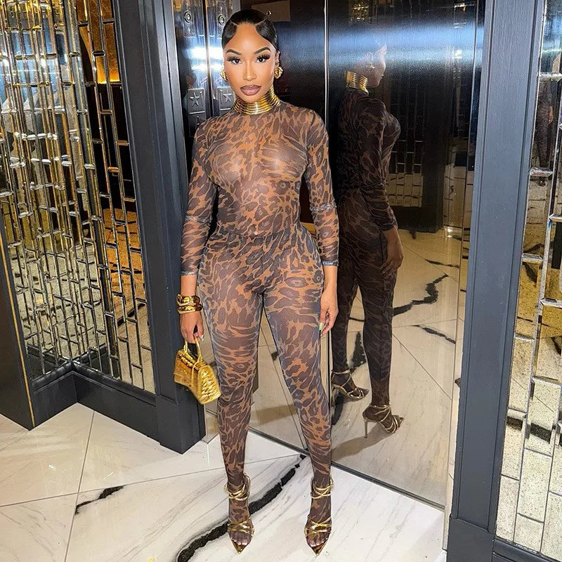 Wild Nights Leopard Mesh Pants Set