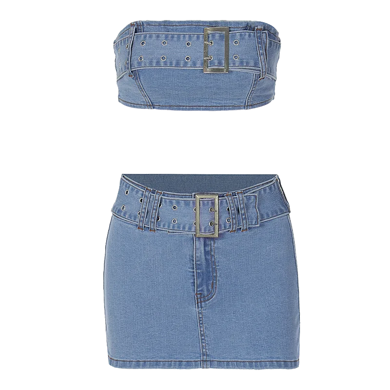 Lisa Denim Skirt Set Blue
